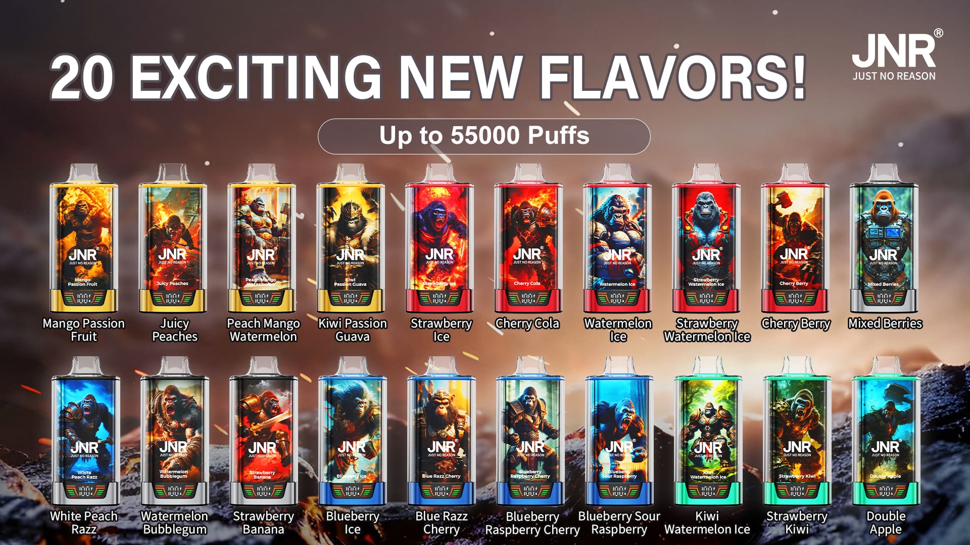 JNR Rage Gorilla 55000 Puffs - JNR Vape Flavor list of JNR Rage Gorilla 55000 Puffs - JNR Vape