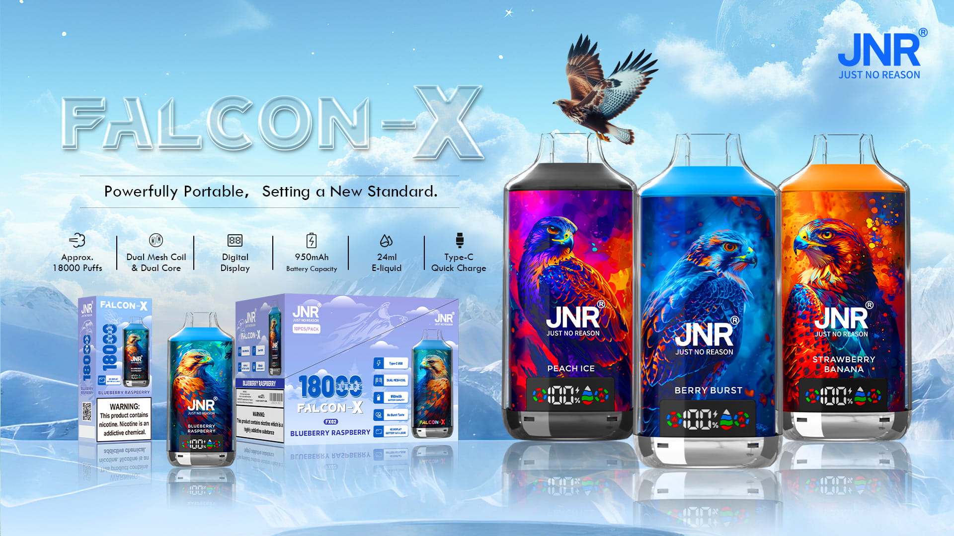 JNR Falcon-X 18000 Puffs - JNR Vape specifications of JNR Falcon-X 18000 Puffs - JNR Vape
