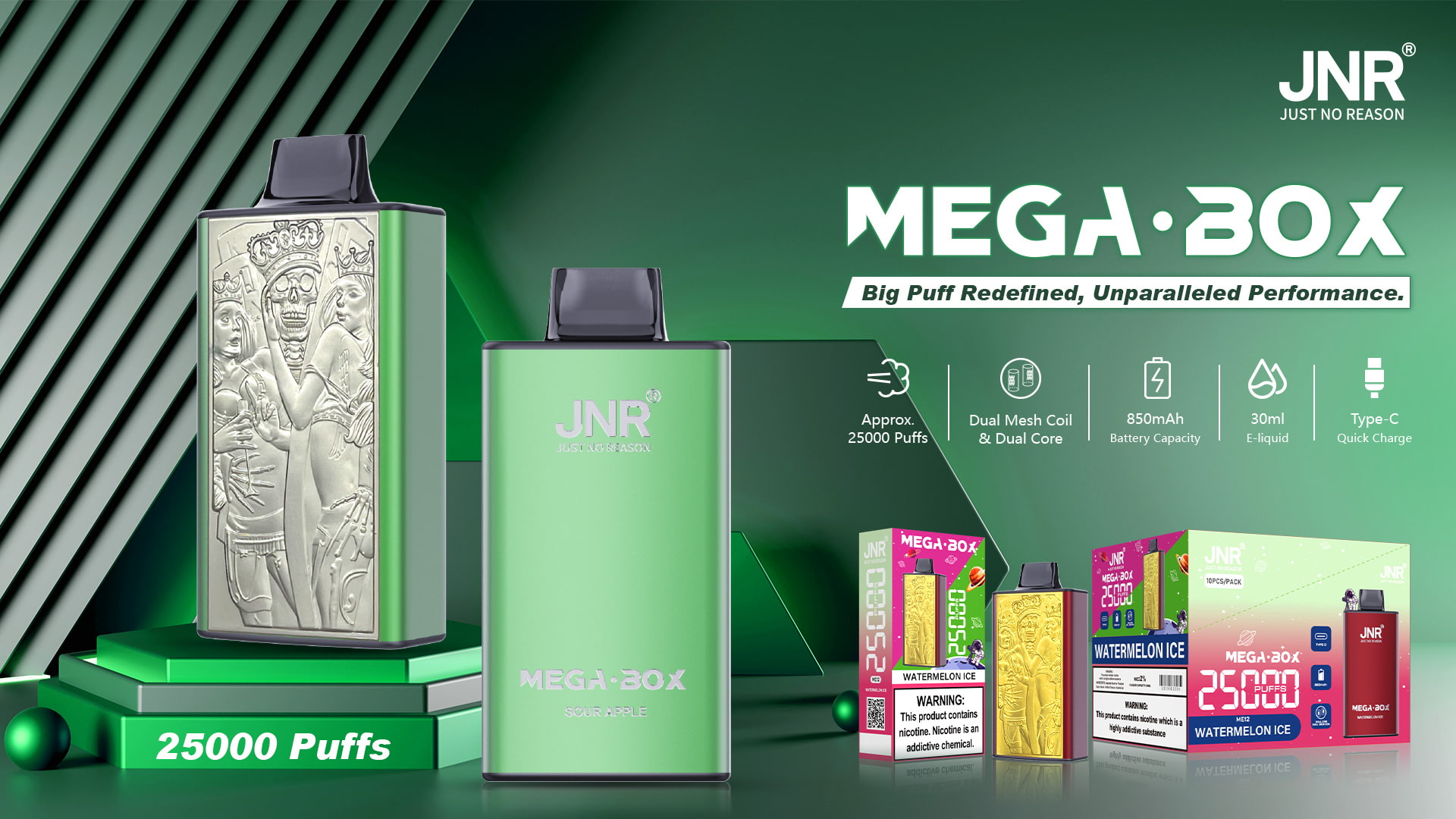 JNR Mega Box 25000 Puffs - JNR Vape specifications of JNR Mega Box 25000 Puffs - JNR Vape