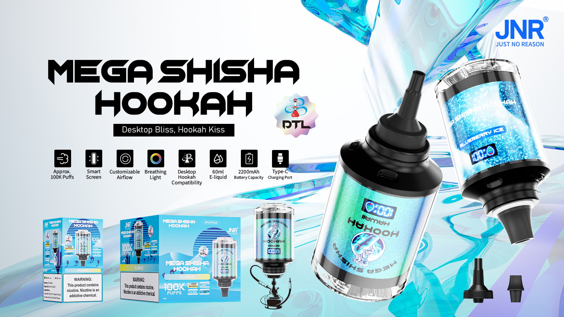 JNR Mega Shisha Hookah 100K Puffs - JNR Vape specifications of JNR Mega Shisha Hookah 100K Puffs - JNR Vape