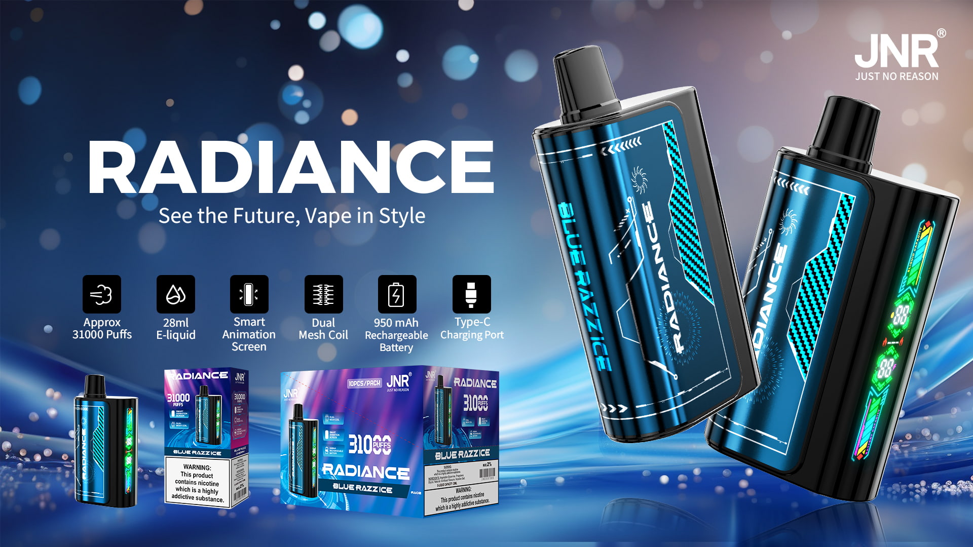 JNR Radiance 31000 Puffs - JNR Vape specifications of JNR Radiance 31000 Puffs - JNR Vape