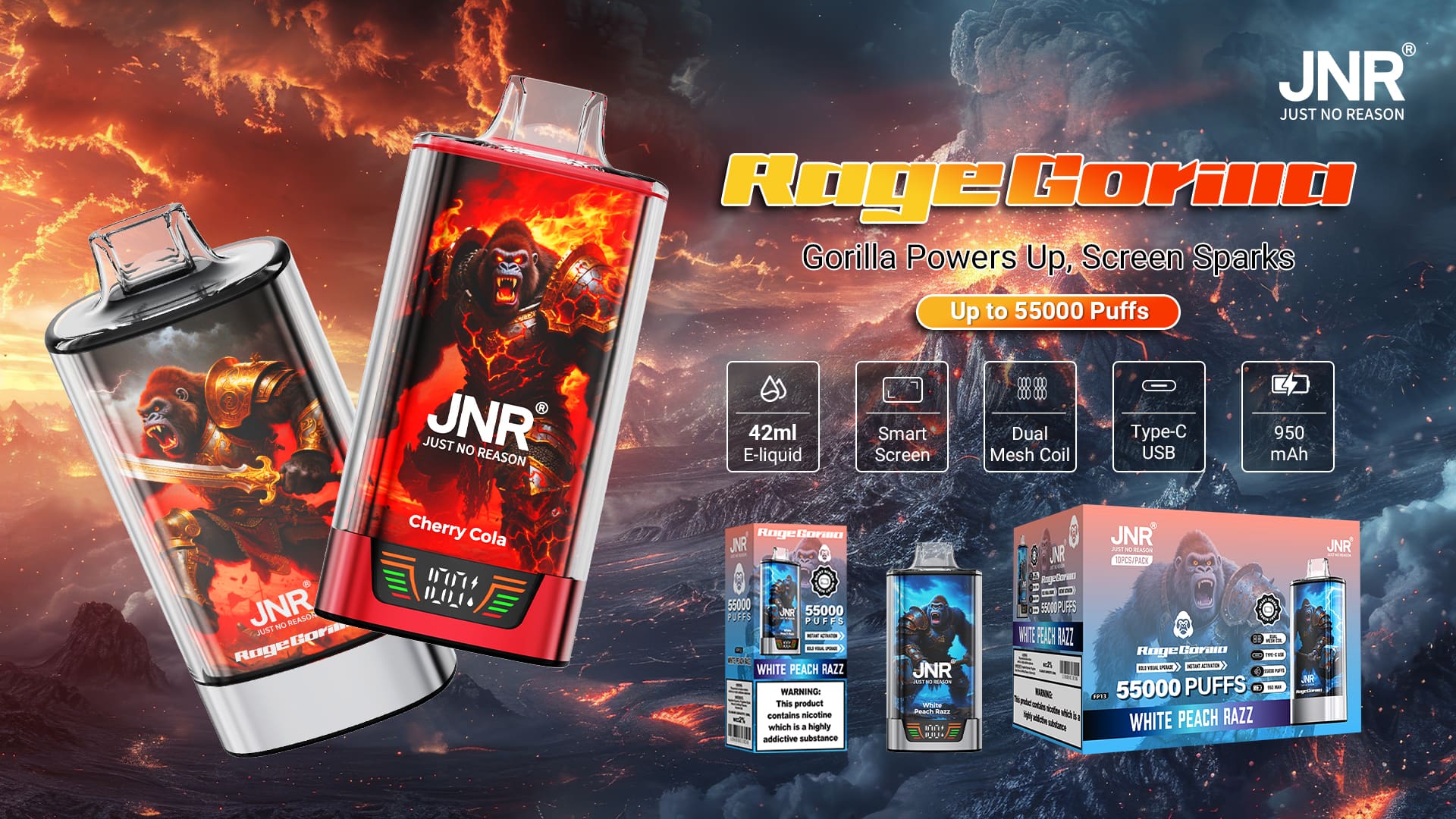 JNR Rage Gorilla 55000 Puffs - JNR Vape specifications of JNR Rage Gorilla 55000 Puffs - JNR Vape