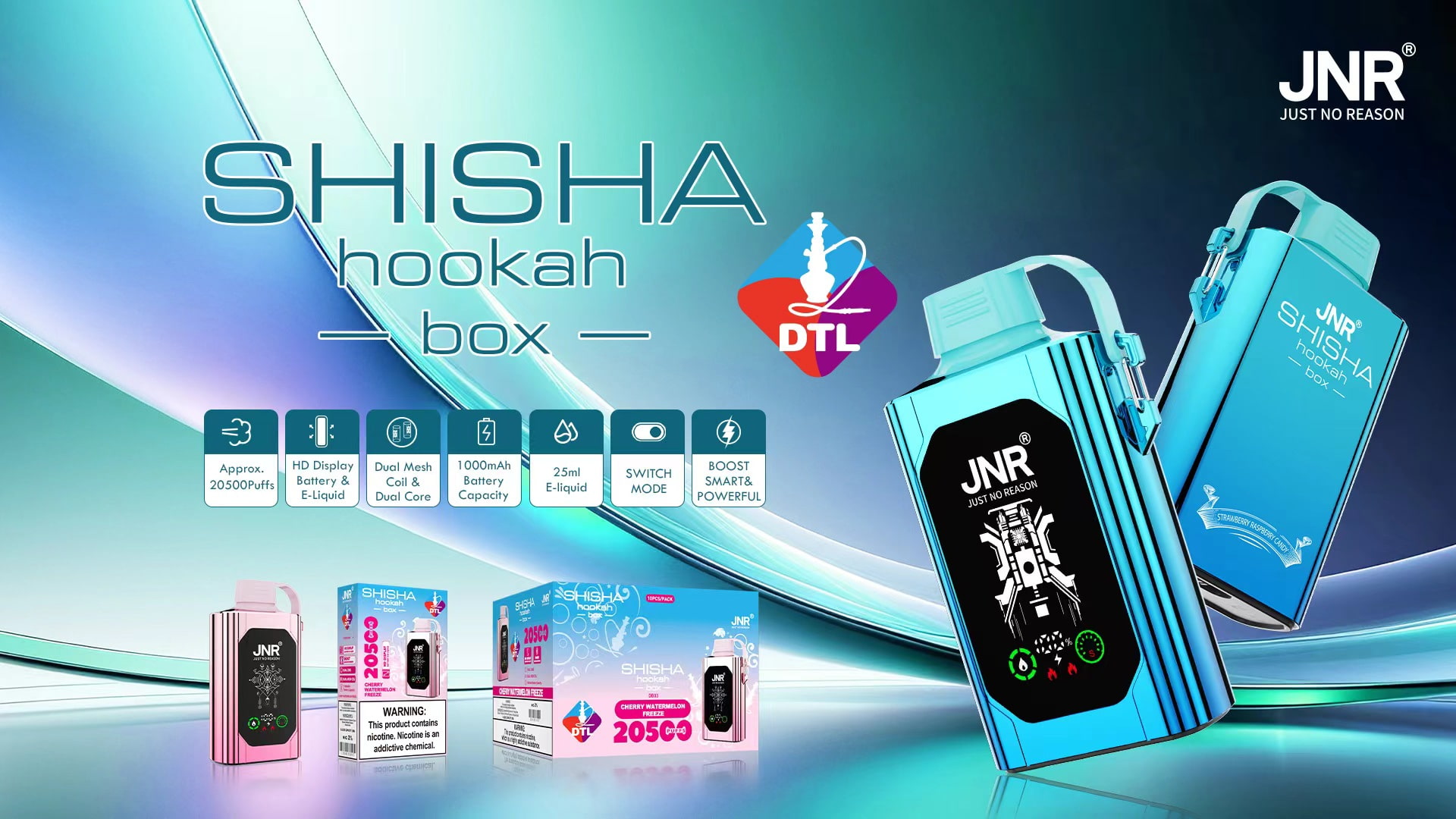 JNR Shisha Hookah Box 20500 Puffs - JNR Vape specifications of JNR Shisha Hookah Box 20500 Puffs - JNR Vape