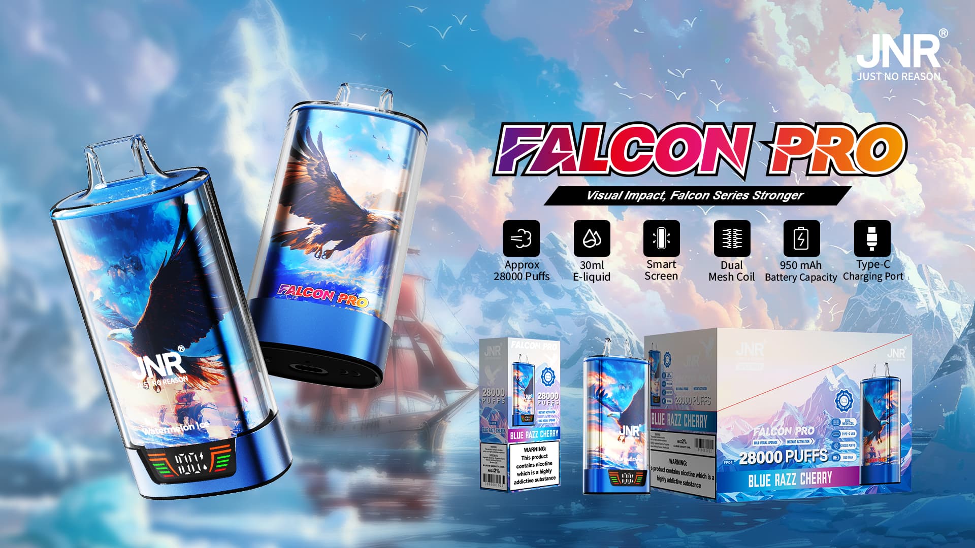 JNR Falcon Pro 28000 Puffs - JNR Vape specifications of JNR Falcon Pro 28000 Puffs - JNR Vape